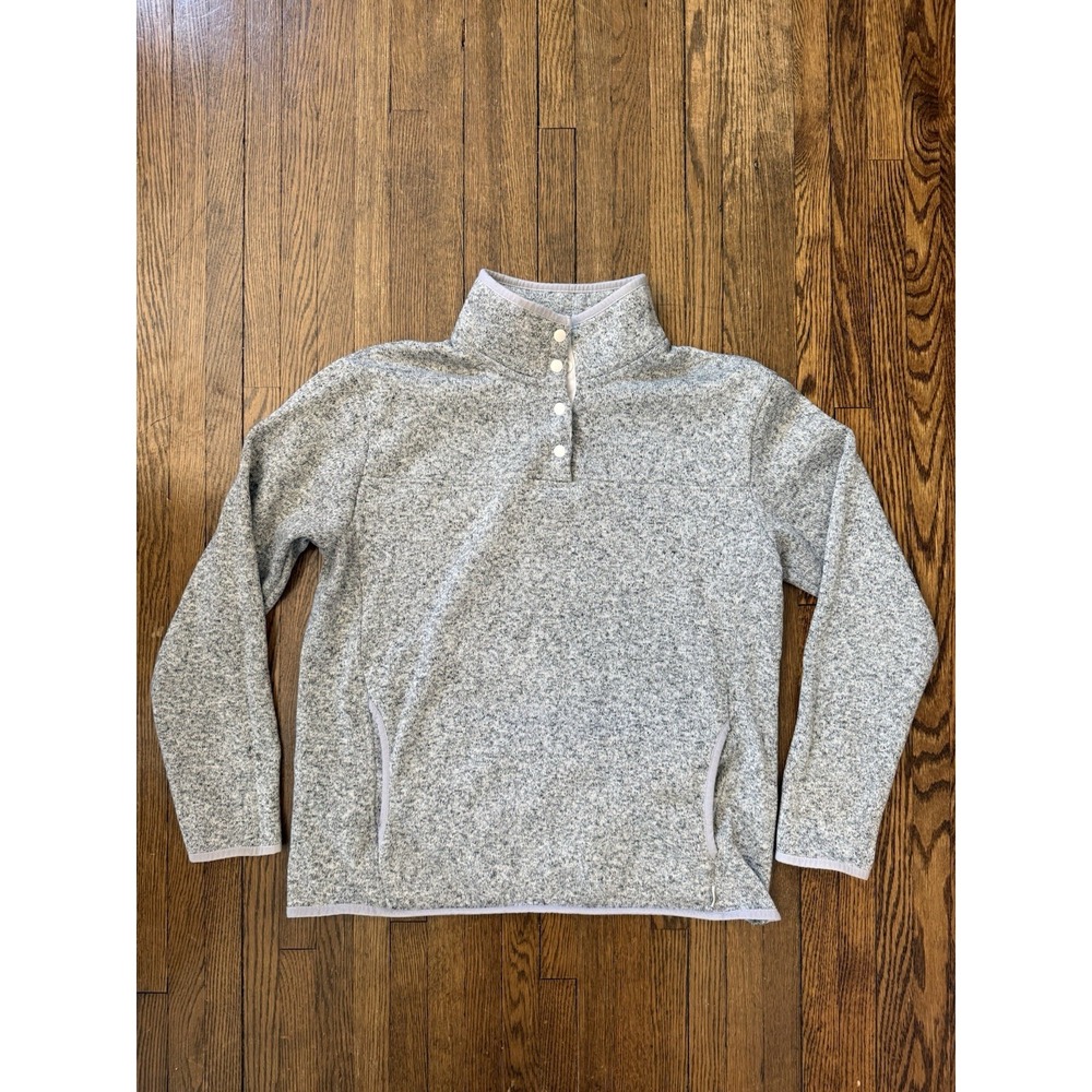 Eddie Bauer Womens Gray Sweater Knit Fleece Snap Pullover Jacket Large Mock Neck